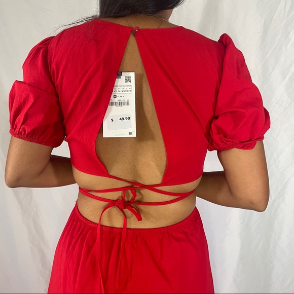 Zara Red Poplin midi dress - Picture 4 of 5